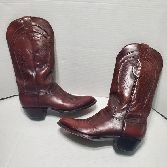 LUCCHESE Brown Leather BART Embroidered Western Cowboy Boots Mens 8.5 D - Picture 2 of 8